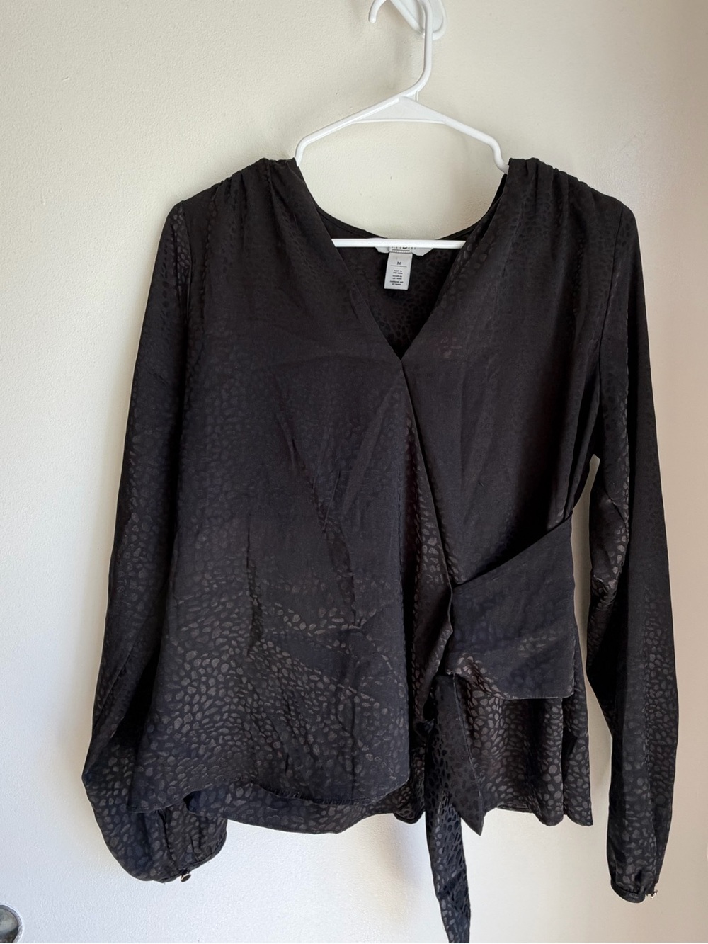 White House Black Market Black Textured Wrap Top